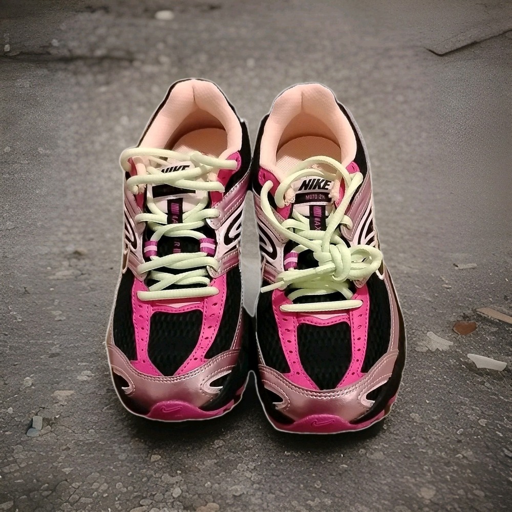 Nike Air Max Moto 2K Women's Cushioned Running Shoes Black Pink Silver Low Top